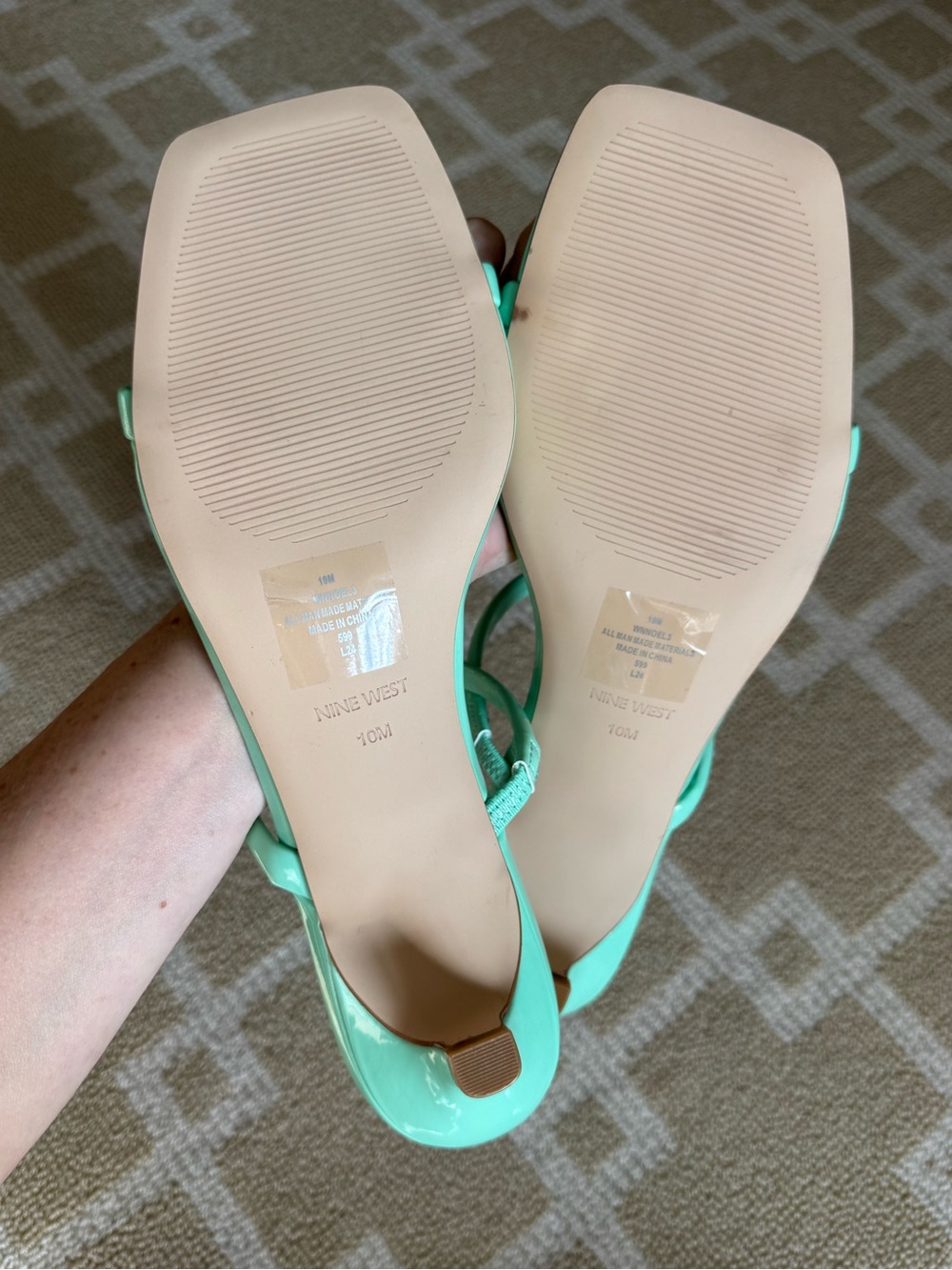 Nine West Noel Patent Kitten Heel Slide Sandals Mint Green Size 10 - Picture 5 of 13